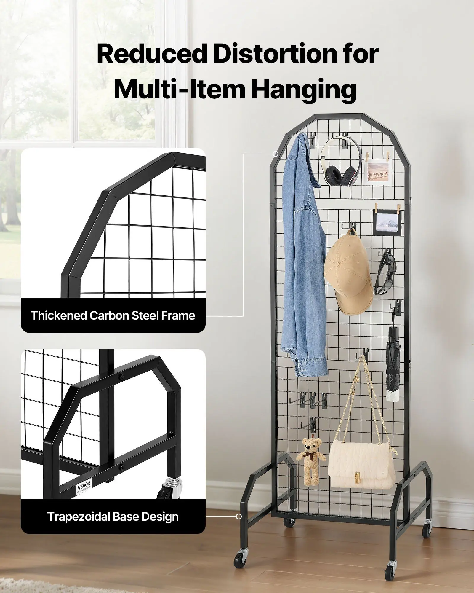 2-Pack Grid Wall Panels 1.9x5.4ft Heavy-Duty Steel Gridwall Display w/ Wheels & 20 Hooks Mobile Rack for Retail Store Craft Show
