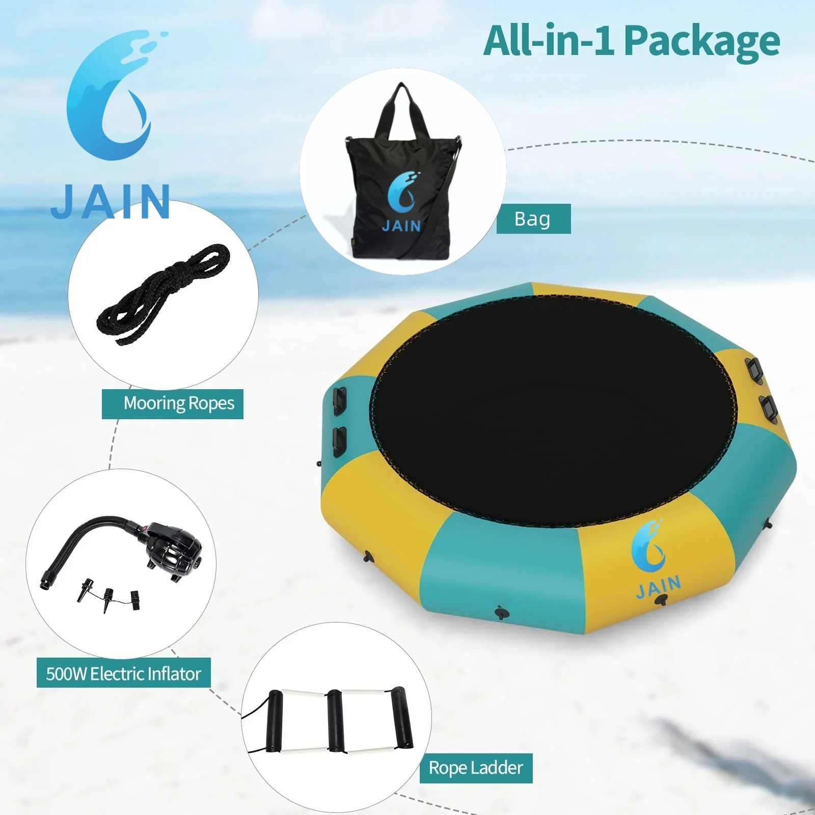 High Quality Water Aqua Park Lake Kids And Adults Floating Inflatable Water Jumping Trampoline 2m Diameter PVC