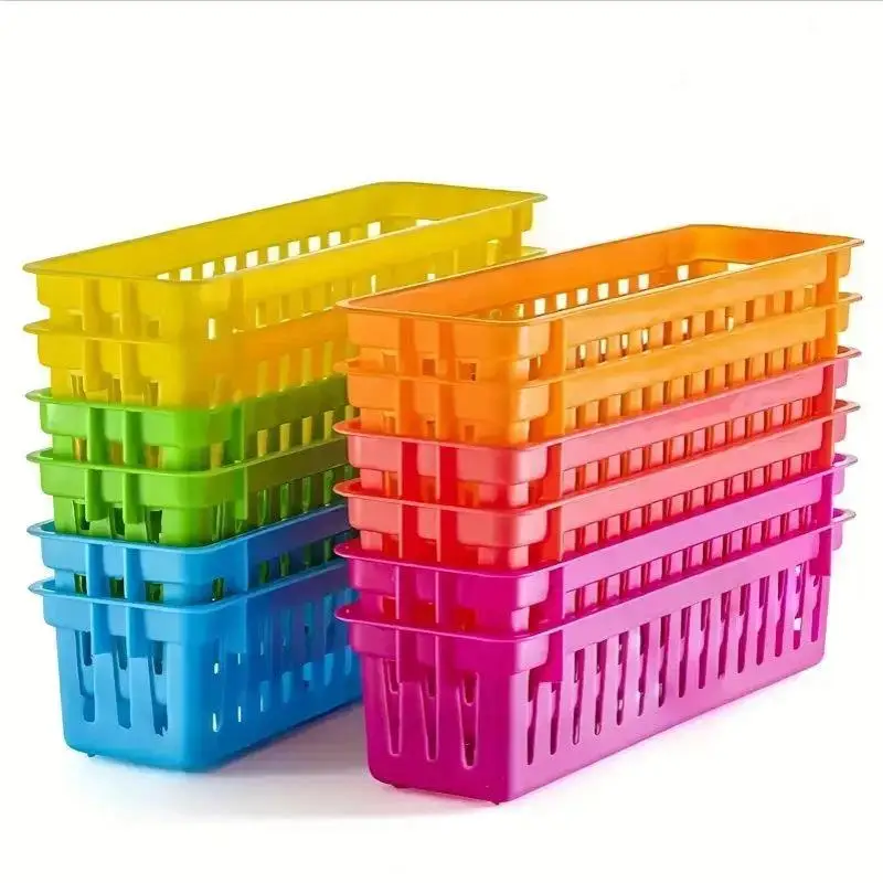 Colorful Stackable Storage Tray Durable Plastic Pencil Basket Organizer for Classroom Office Small Item Sorting