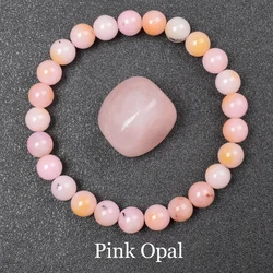 Natural Stone Pink Opal Beads Bracelet Women Rose Red Pink Stone Crystal Quartz Elastic Rope Bracelet Girl Energy Yoga Jewelry