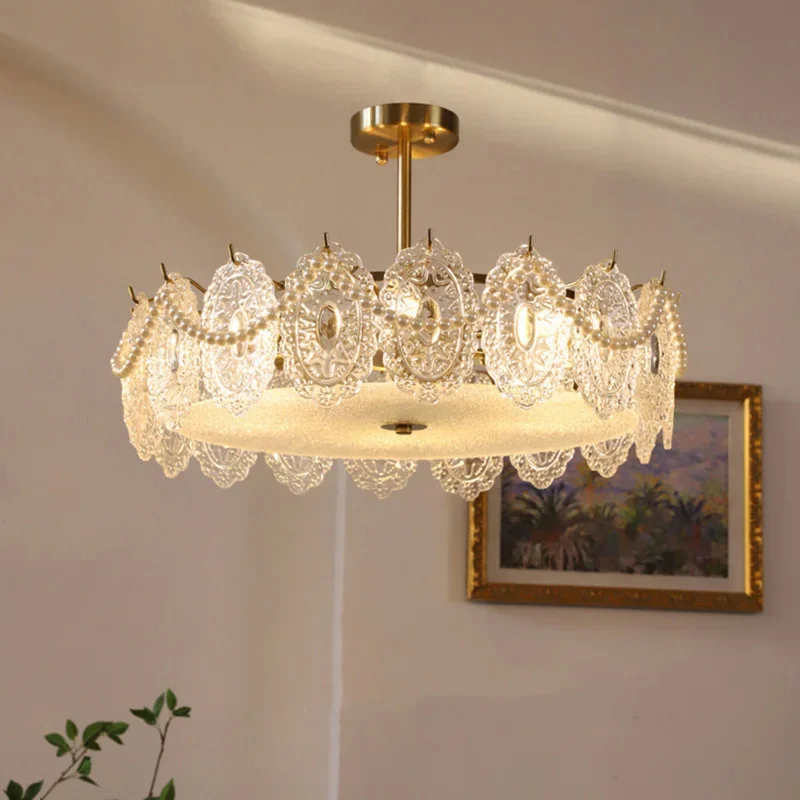 Morden Carved Glass Crystal Led Ceiling Chandeliers Luxury Hanging Lights for Living Room Dining Bedroom Home Decor Pendant Lamp