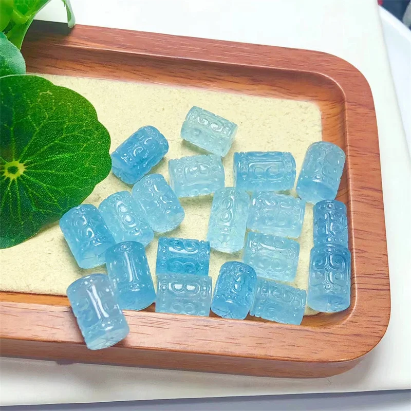 5PCS Natural Aquamarine Mosaic Beads Crystal Polishing Exquisite Girl Jewelry Healing Fengshui Stone Gift 9X15MM