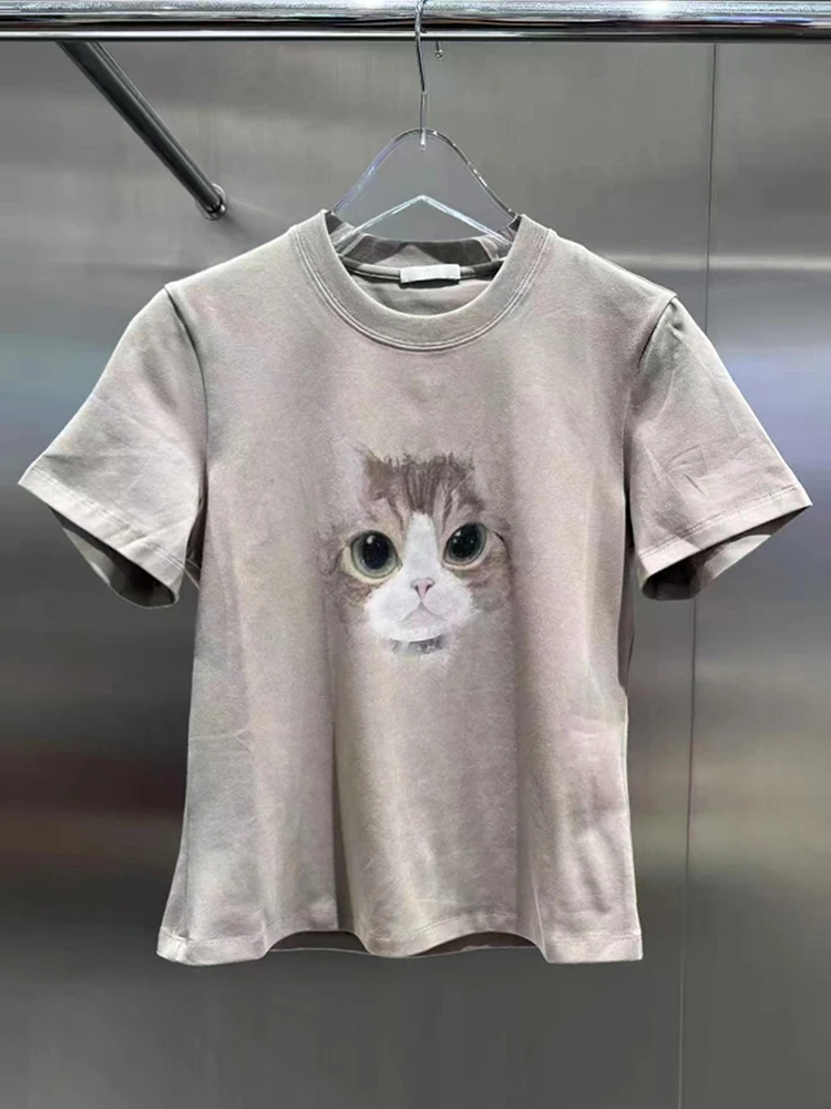 

Slim Fit ort Sve T-irt Women's Summer Faion Sweet Cartoon Print Top Commute Sle round Ne Casual Wear
