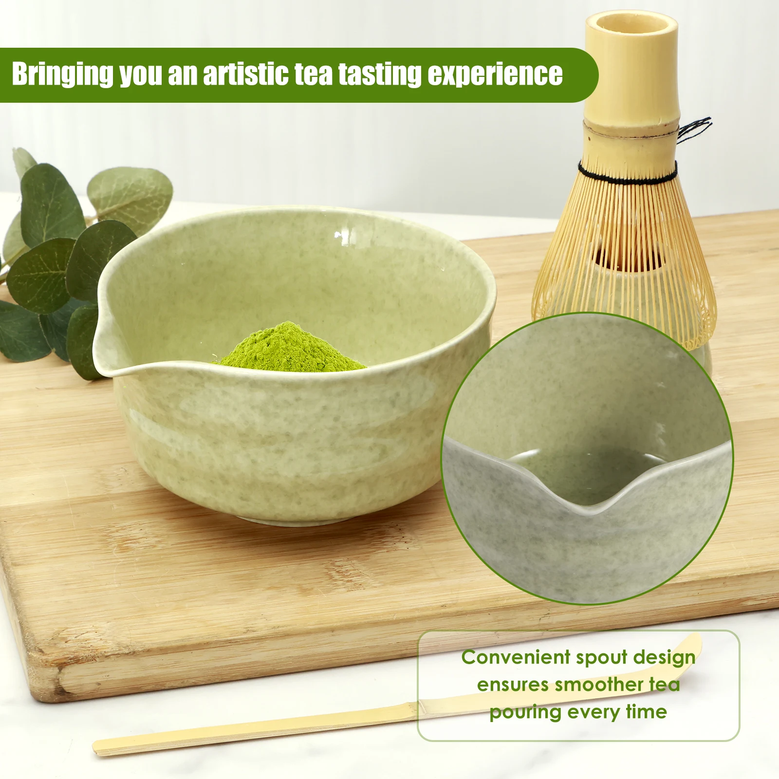 New 4ps Matcha Whisk Set Elegant Matcha Tea Set Reusable Matcha Making Kit with Ceramic Matcha Bowl Matcha Whisk Holder Bamboo