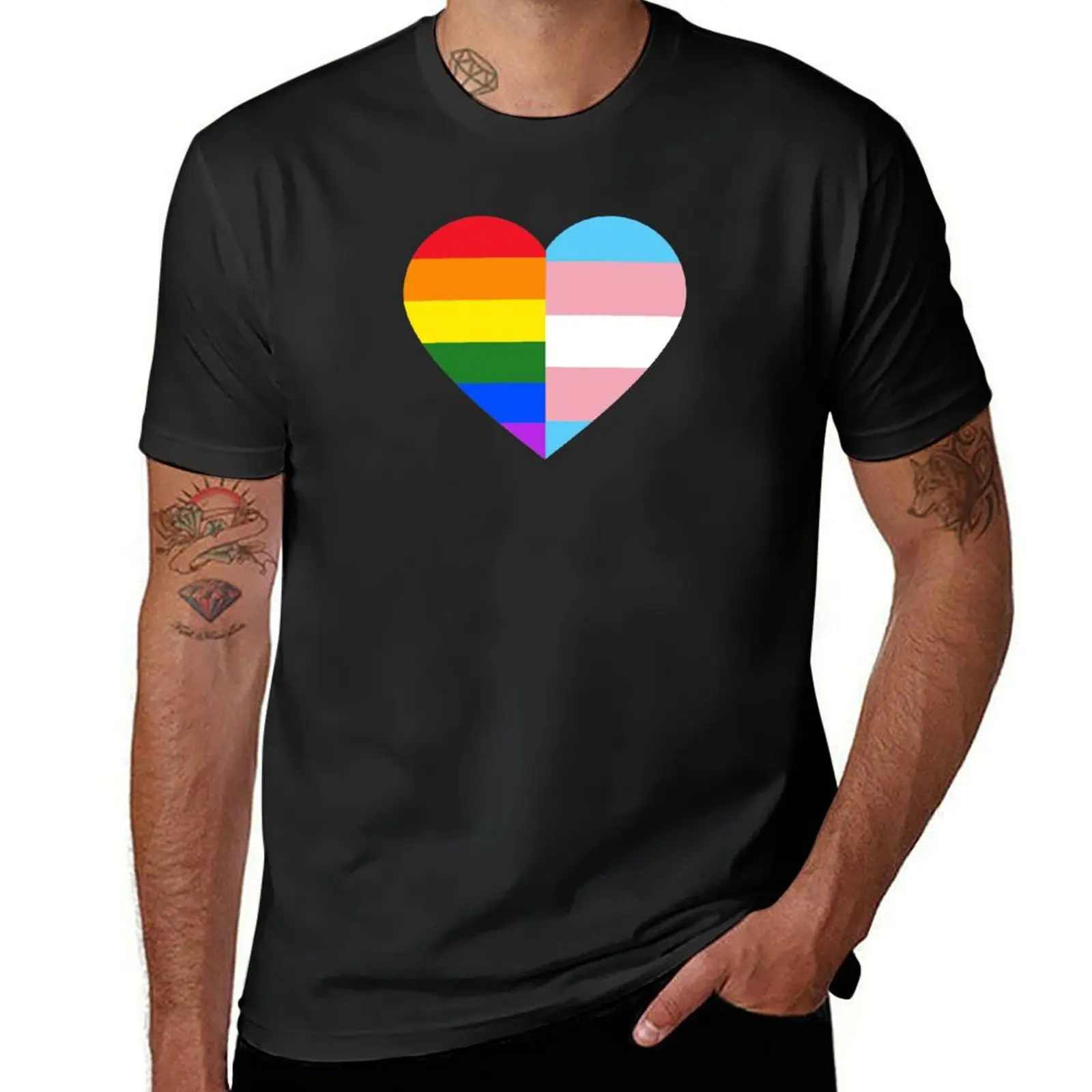 LGBT Rainbow And Transgender Pride Flag Heart T-Shirt blacks aesthetic clothes vintage clothes sports fans mens t shirts pack