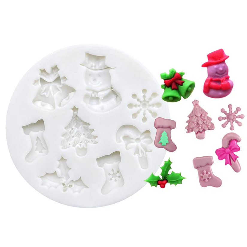 Christmas Tree Snowman Sock Bell Silicone Cake Mold Sugarcraft Cupcake Baking Mold Fondant Decorating Tools