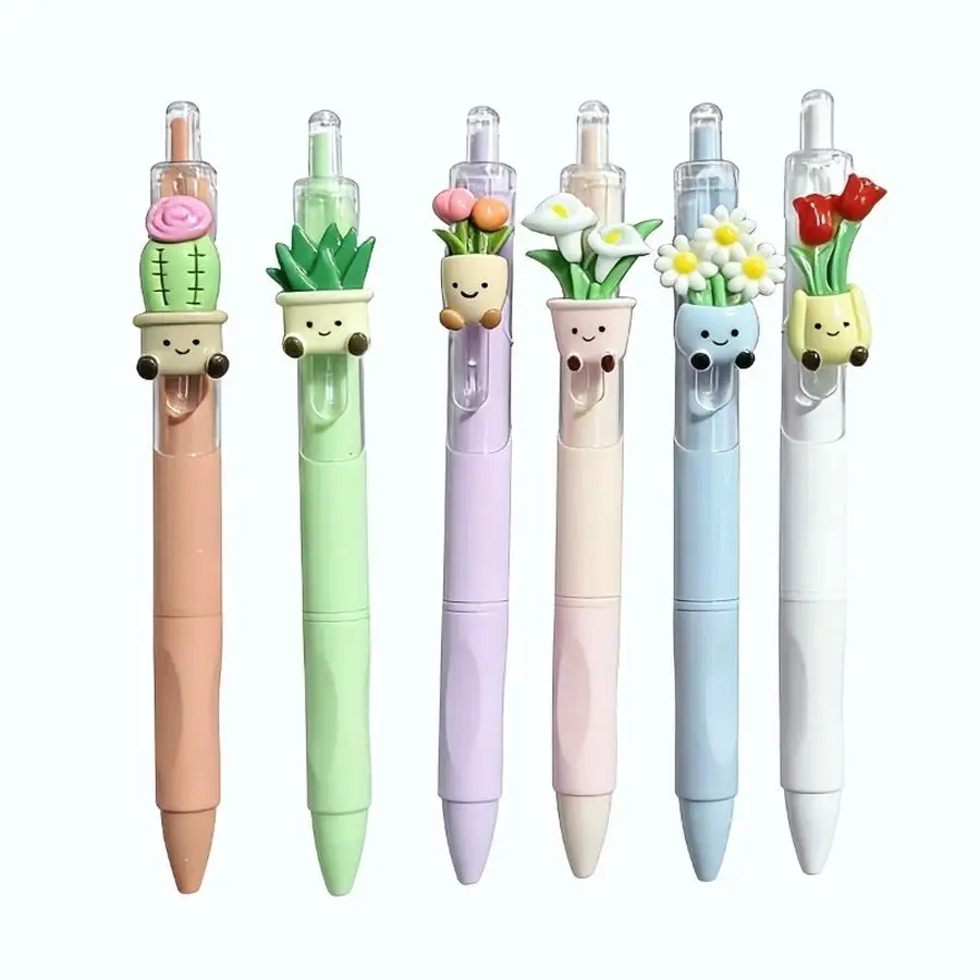 1/5/10/20/50/100pcs Creative Retractable Ballpoint Pens with Plant Themes, Quick-Drying Floral Pens with Black Ink, Assorted Col