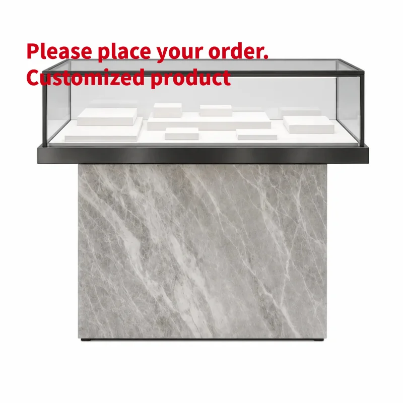 custom.Minimalist Marble Pattern Jewelry Store Interior Design, Complete Turnkey Fixture Package with Sleek Linear Showcase