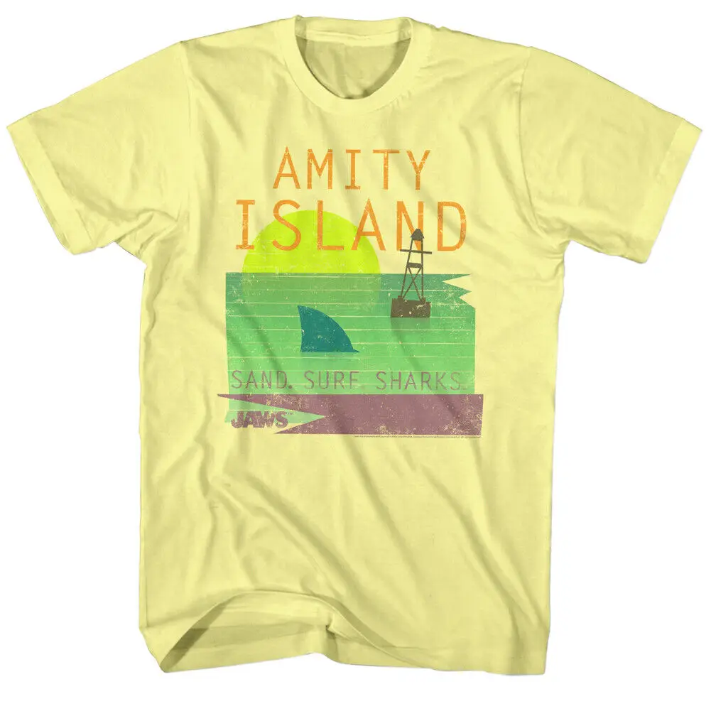 Jaws 70's Thriller Movie Amity Island Sand Surf Sharks Bouy Men's T Shirt