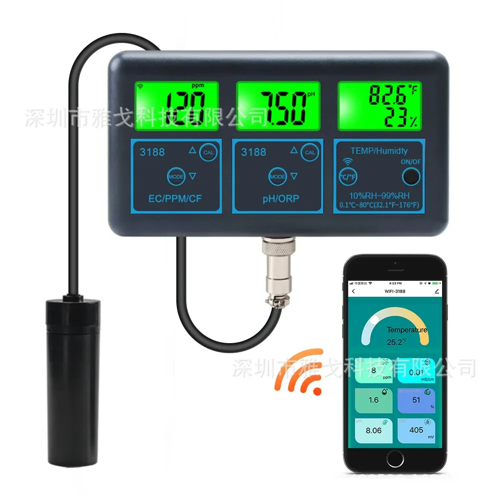 WiFi connection 7-in-1 PH value TDS hardness ORP/CF/EC temperature and humidity water quality detector PH meter