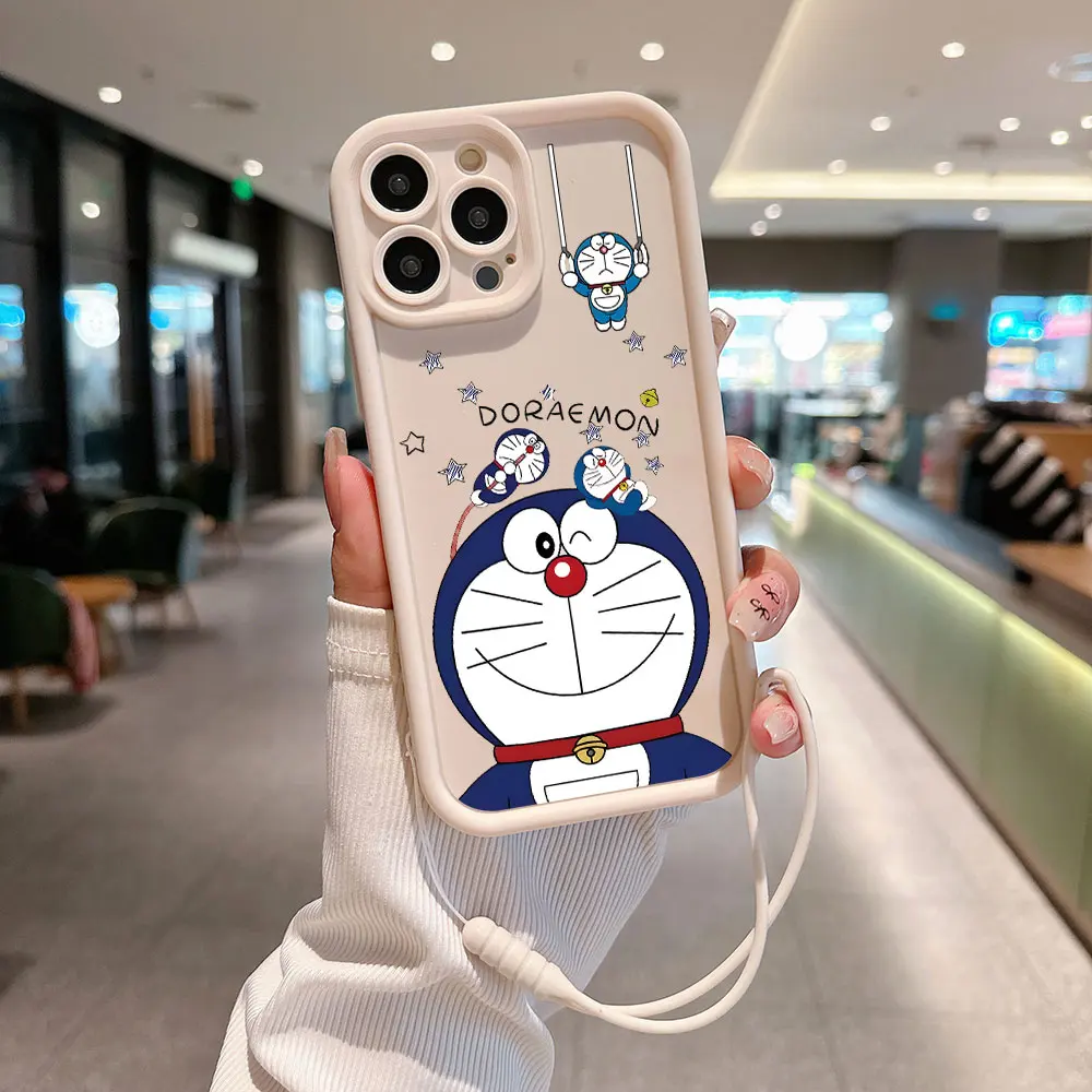 Anime Doraemons Cute Phone Case For Xiaomi Redmi 9A 9C 10 10C 12 12C K30 K40 K50 Note 10 11 12 Pro 5G Cover With Hand Strap