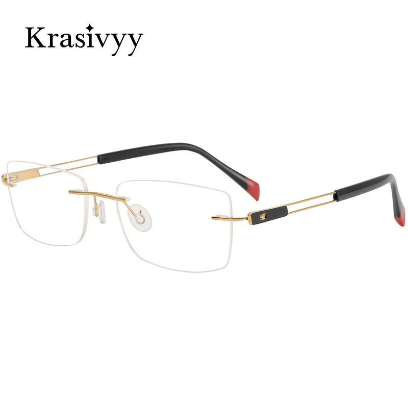 Krasivyy Screwless Pure Titanium Rimless Glasses Frames Men Ultralight Square Prescription Eyeglasses Women Brand  Eyewear Frame