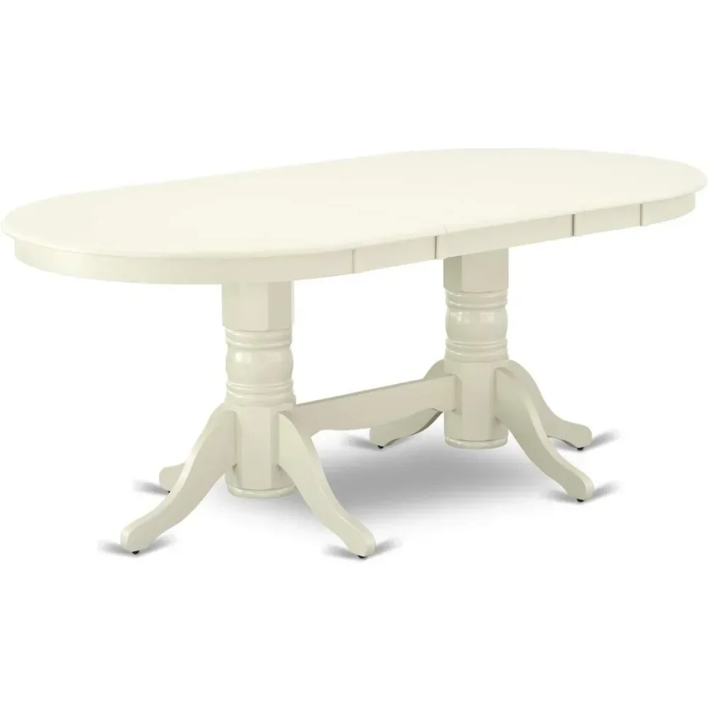 9 Piece Dining Room Set Includes an Oval Wooden Table with Butterfly Leaf and 8 Light Beige