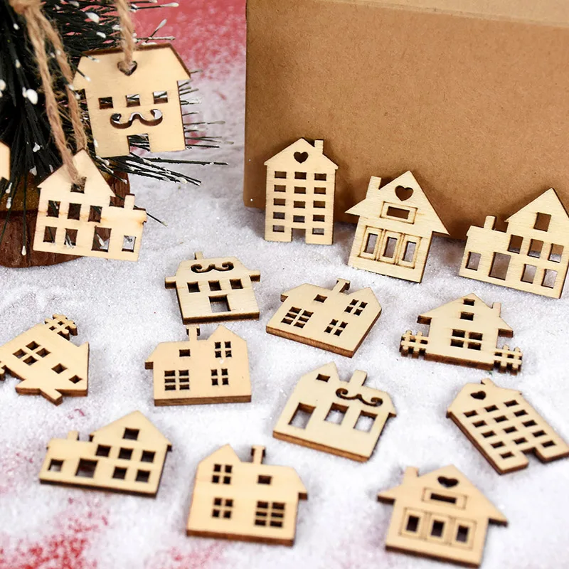 25Pcs natale casa in legno modello fai da te artigianato in legno ornamenti forniture per feste di natale decorazioni per la casa