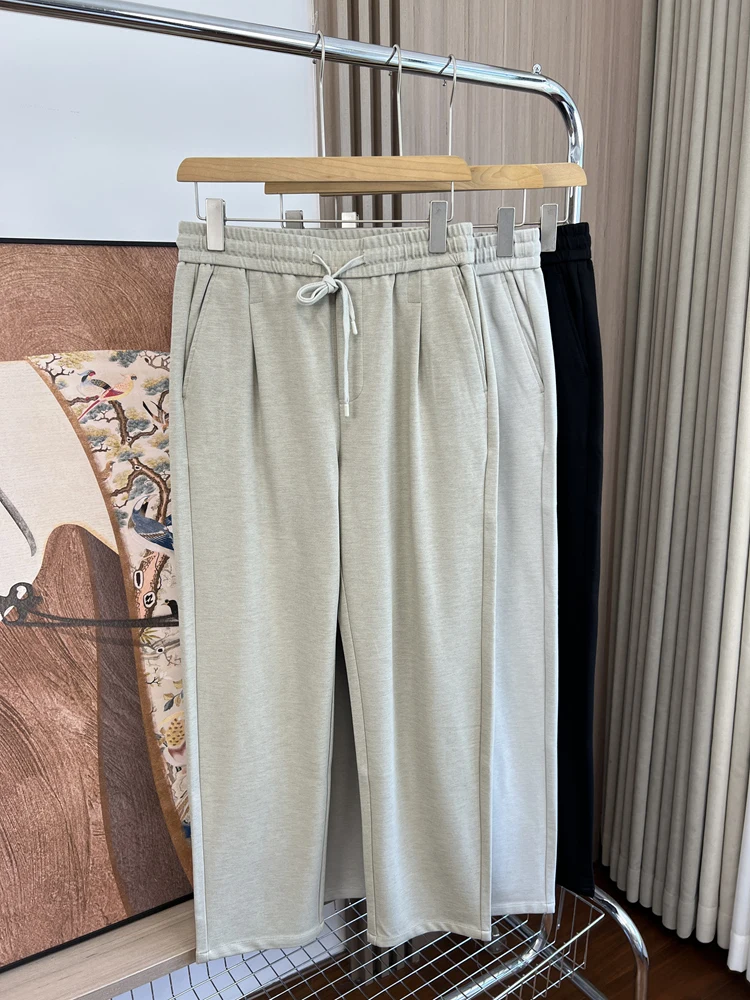 

Удобные мужские повседневные брюки из модала и шерсти с эластичным поясом, прямые, немнущиеся, осенняя модная повседневная одежда от бренда H