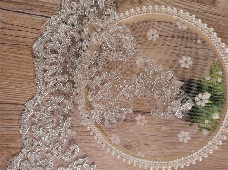 1 Yard 17cm wide Gold Silver Polyester Embroidery Lace Trim for Bridal Wedding Gown Costume Design Lace Ribbon