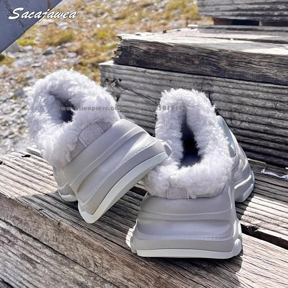 Fur Wool Belt Buckle Strap Short Plush Snow Slippers Round Toe Platform Chunky Heel Casual Slides Size Suede Bow Knot Ankle Boot