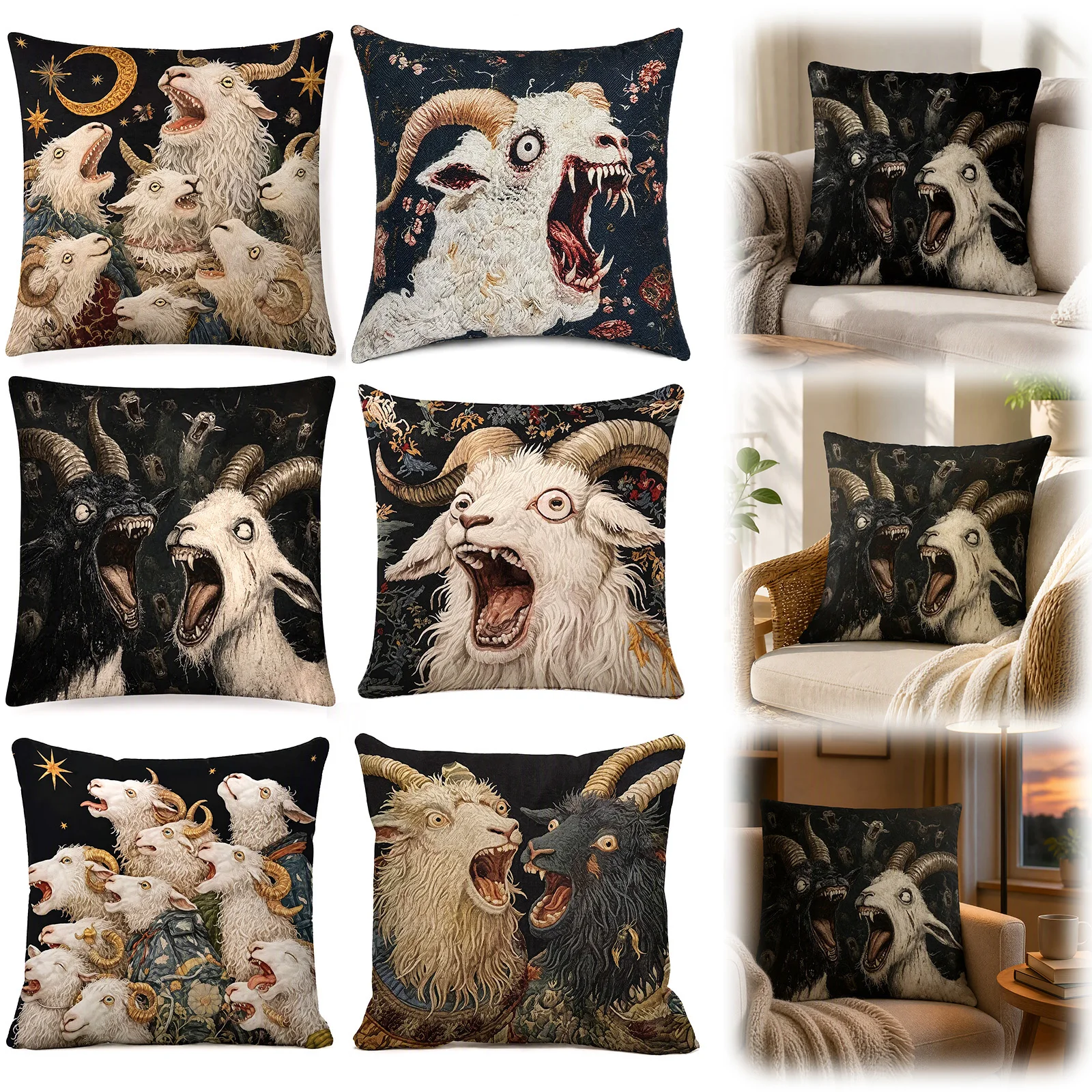 Screaming Goats Pillow Cover Washable Goat Printed Pillow Cover Reusable Decorative Pillowcase for Car Office Dorm Apartment