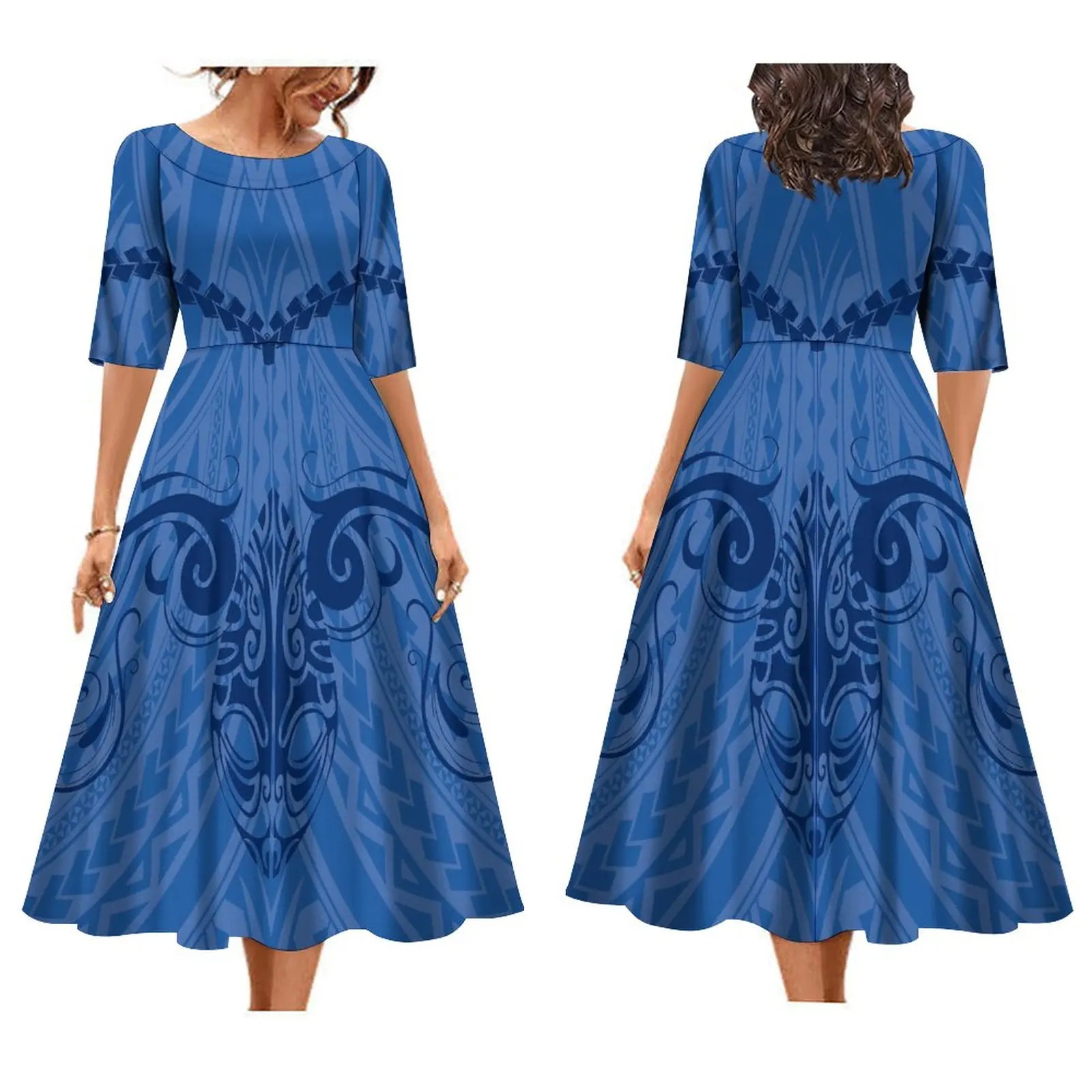 

2023 Women'S Crewneck Mid-Sleeve Dress High Quality Dress Polynesian Dress Plus Size 8xl Free Shipping