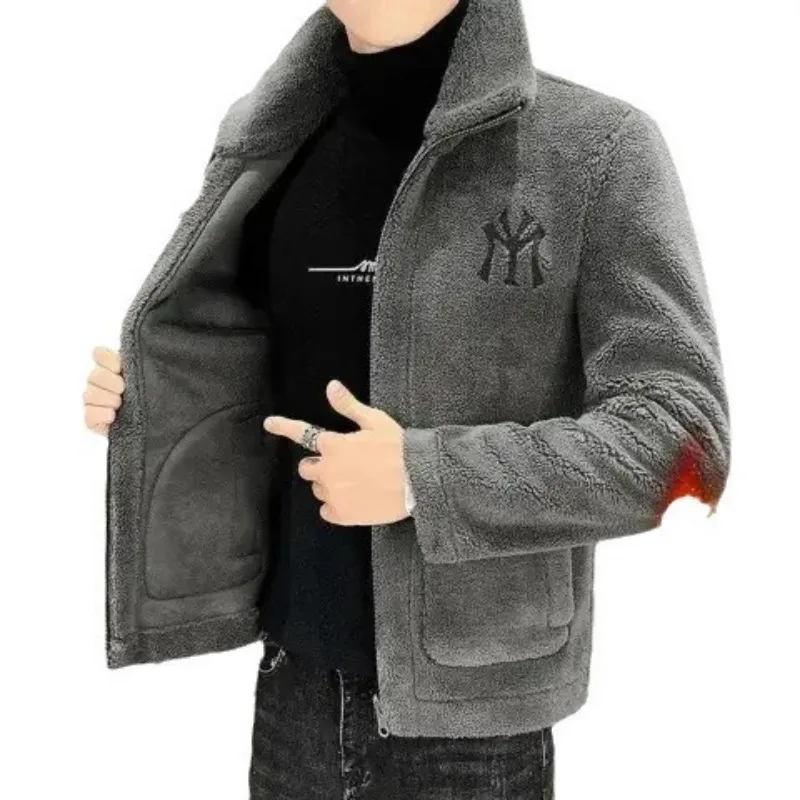 Popular 2024 Men\'s Autumn And Winter Imitation Lamb Wool Jacket Men\'s Lapel Jacket With Thick Fleece Men\'s Winter Jacket