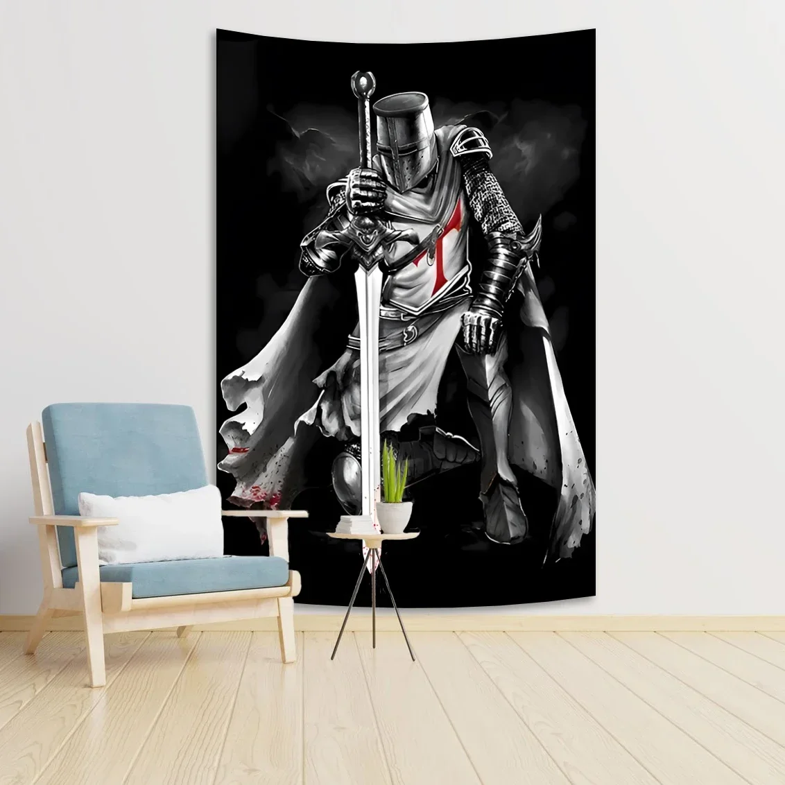 مجموعة نسيج Dark Fantasy Warrior - تصميمات الفارس الملحمي، مثالية لديكور غرفة الألعاب، عمل فني كبير للتعليق على الحائط