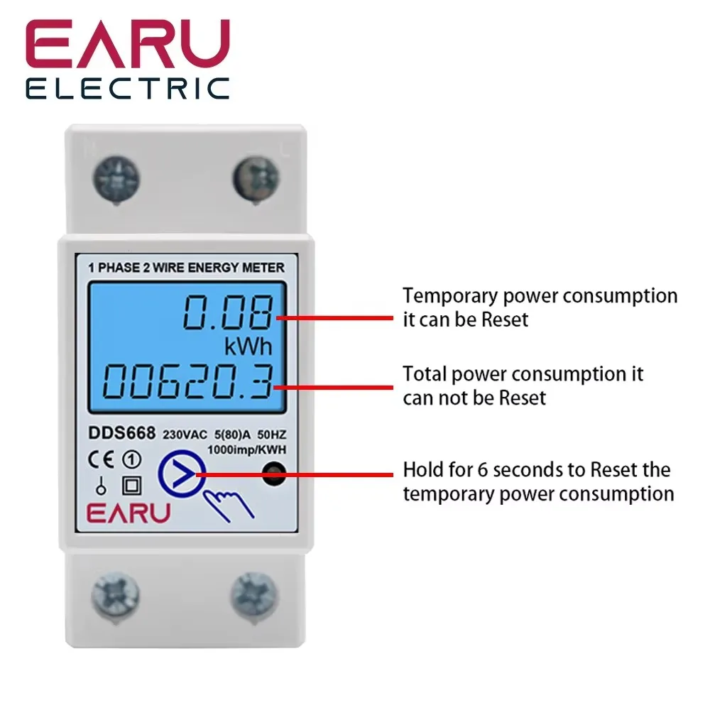 Din Rail Lcd display Reset Zero Voltmeter Ammeter Wattmeter Power Comsumption Meter Energy Meter Power Factor Electric Monitor