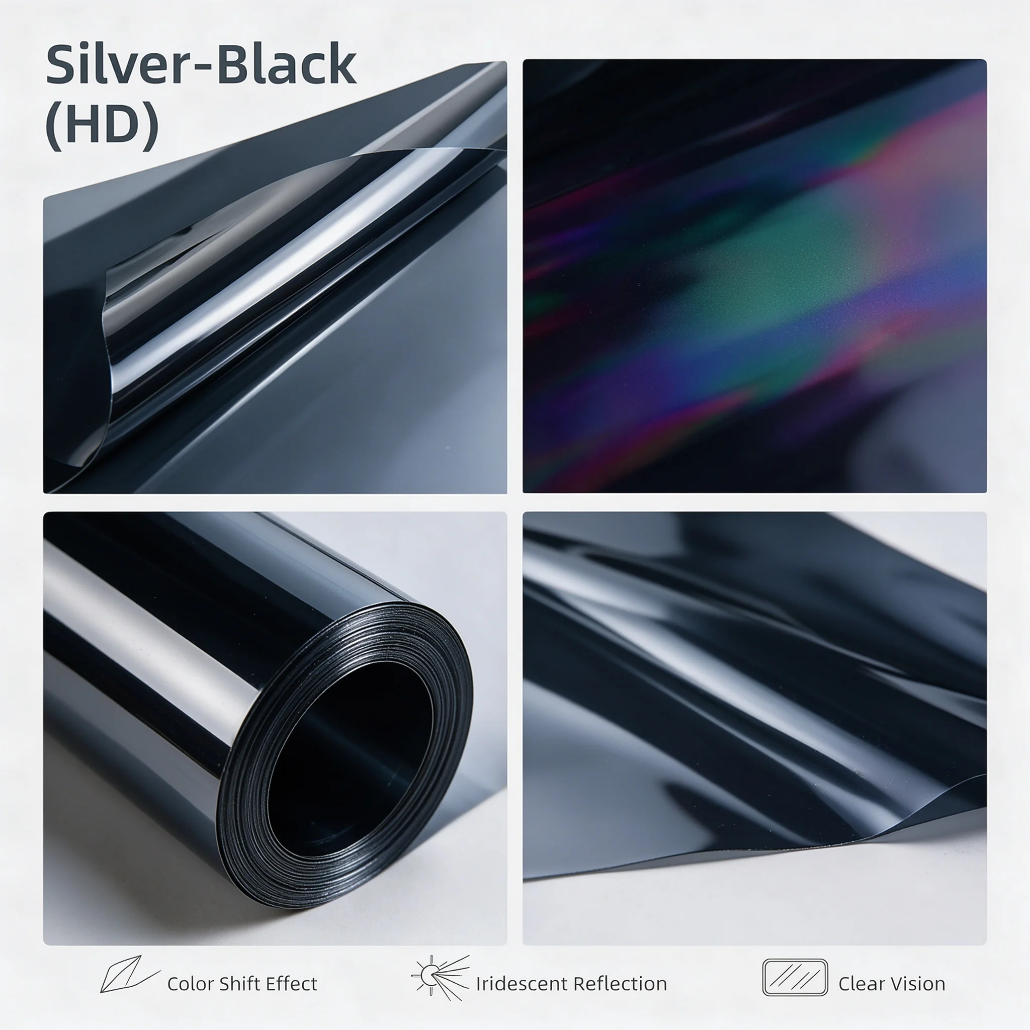Silver Black HD Privacy Glass Tint Roll PET Material One Way Vision Anti UV Heat Blocking For Residential Office Vehicle Windows