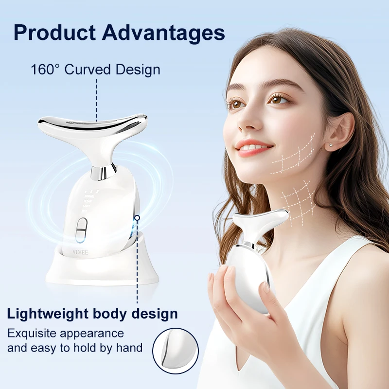 VLVEE 4 LED Color Lights  Neck Beauty Device Face Lifting and Firming Reduce Wrinkles Skin Care Tool For Women Neck Massager