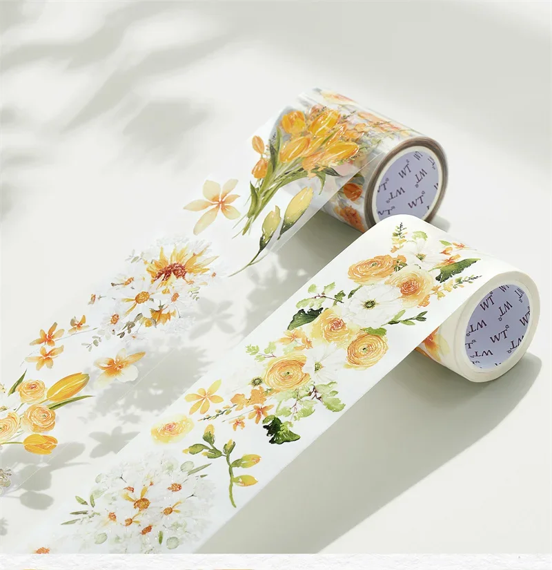 WT New Original Floral Japanese Washi PET Tapes DIY Journaling Scrapbook Adhesive Sticker Vintage Flower Deco Material 6cmx5M