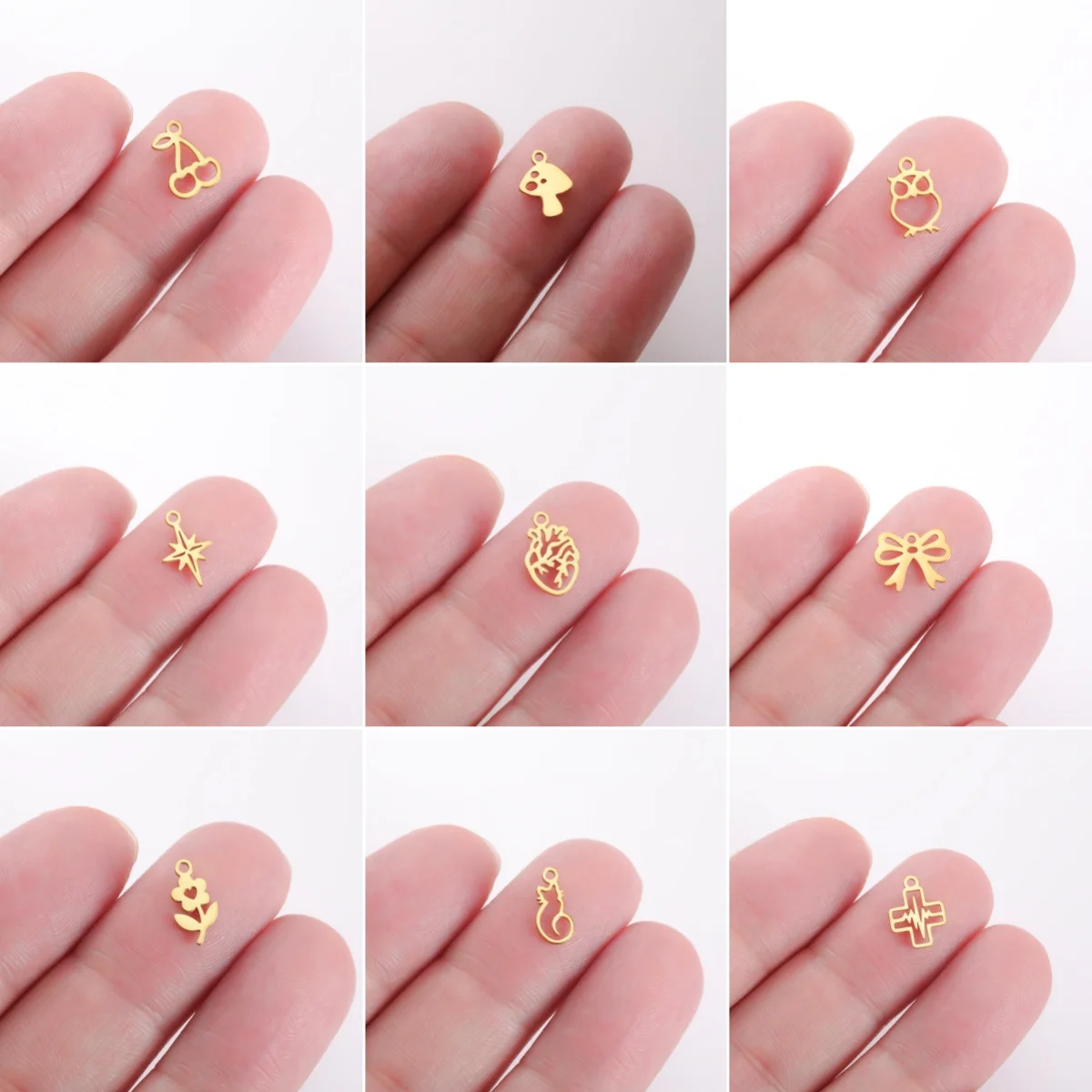 5 Pieces/Pack Mini Cat Flower Jewelry Owl Cherry Star Heart Shaped Bow Stainless Steel Pendant DIY Necklace Bracelet Jewelry