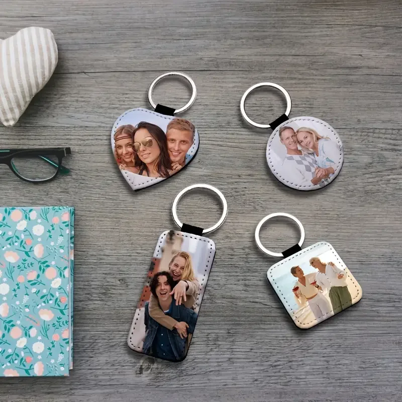 1 Custom Photo Keychain - Personalised PU leather round keyring with sublimation printing, unique personalised gift