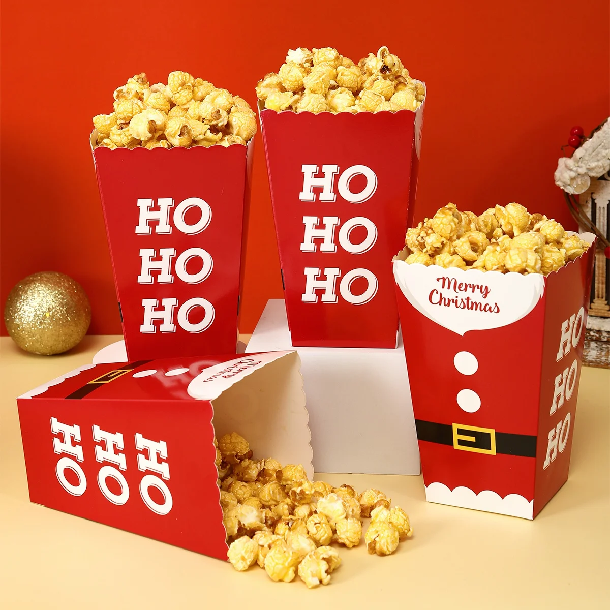 Christmas Popcorn Box Candy Snack Cookies Xmas Favor Bag Christmas Decorations for Home 2024 Navidad Noel Gifts New Year 2025