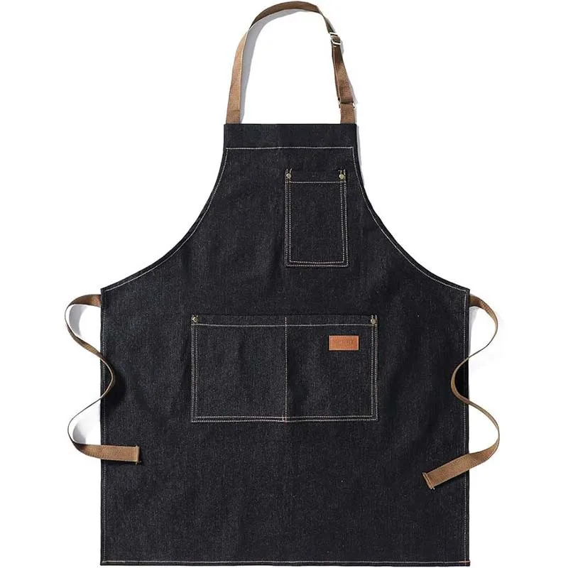 Neue Denim-Schürze mit drei verstellbaren Taschen, Hals, Garten, Catering, Kellner, Arbeitskleidung, Küche, Backen, Grillen, Lätzchen