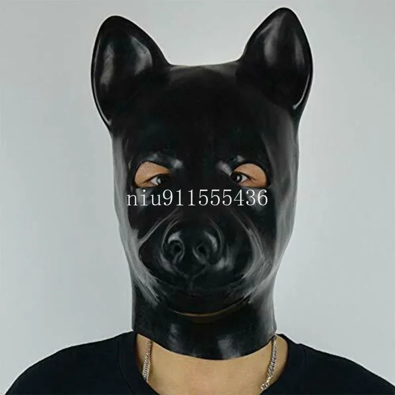 Latex Dog Rubber Gummi Hood Mask Party Mask Black Head Around 54-58cm