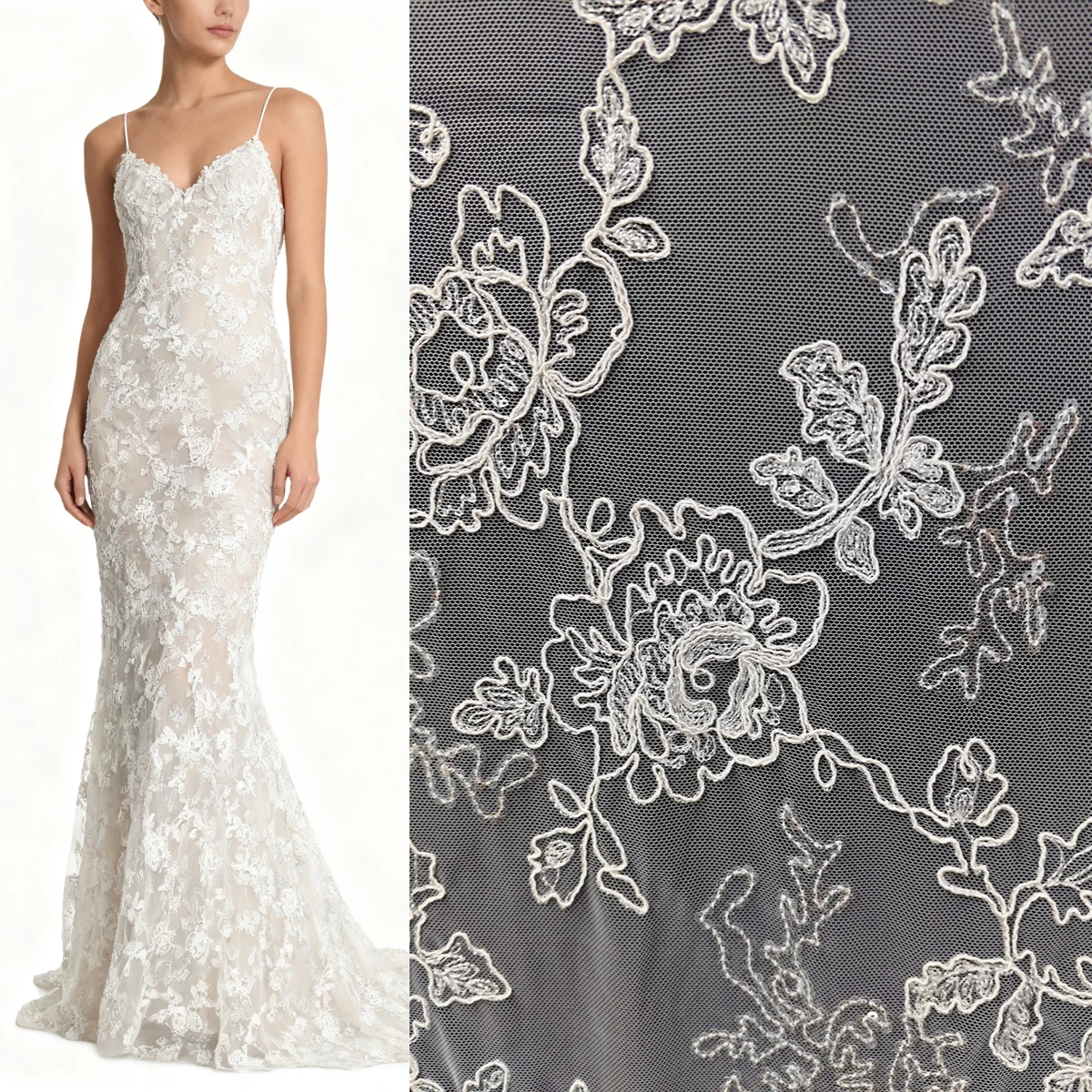 

Белая вышитая тюлевая кружевная ткань – свадебное вечернее платье, материал для рукоделия своими руками