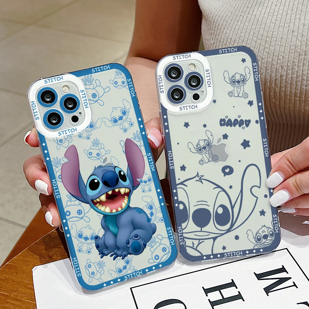 Happy Stitch Line Phone Case for Xiaomi Redmi 14C 13C 12C 10C 9C A3 Note 13 12 11 10 9 Pro Plus 4G 5G Clear TPU Soft Capa Cover