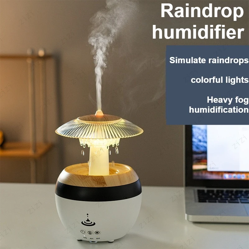USB Umbrella Shaped Simulation Raindrop Humidifier Home Indoor Bedroom Rainbow Gradient Atmosphere Light Humidifier