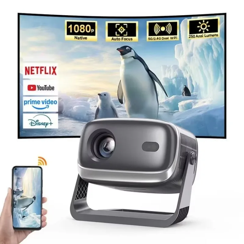 Android Portable 1080P Supported Smart Projector Mini 1280x720P Home Theater LED Lamp Android 12 Operating System