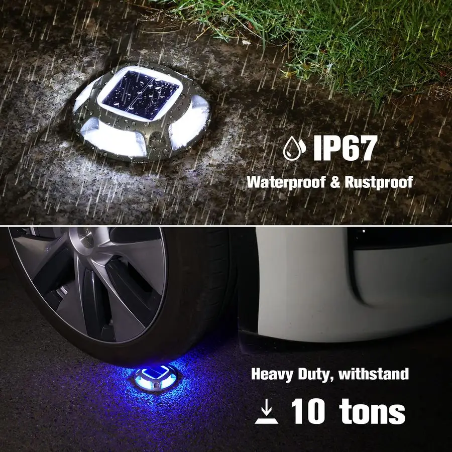 Luces marinas de muelle solar, paquete de 12, 2 colores en 1, luces de cubierta de marcador de entrada impermeables con energía solar LED IP68 para exteriores para advertencia