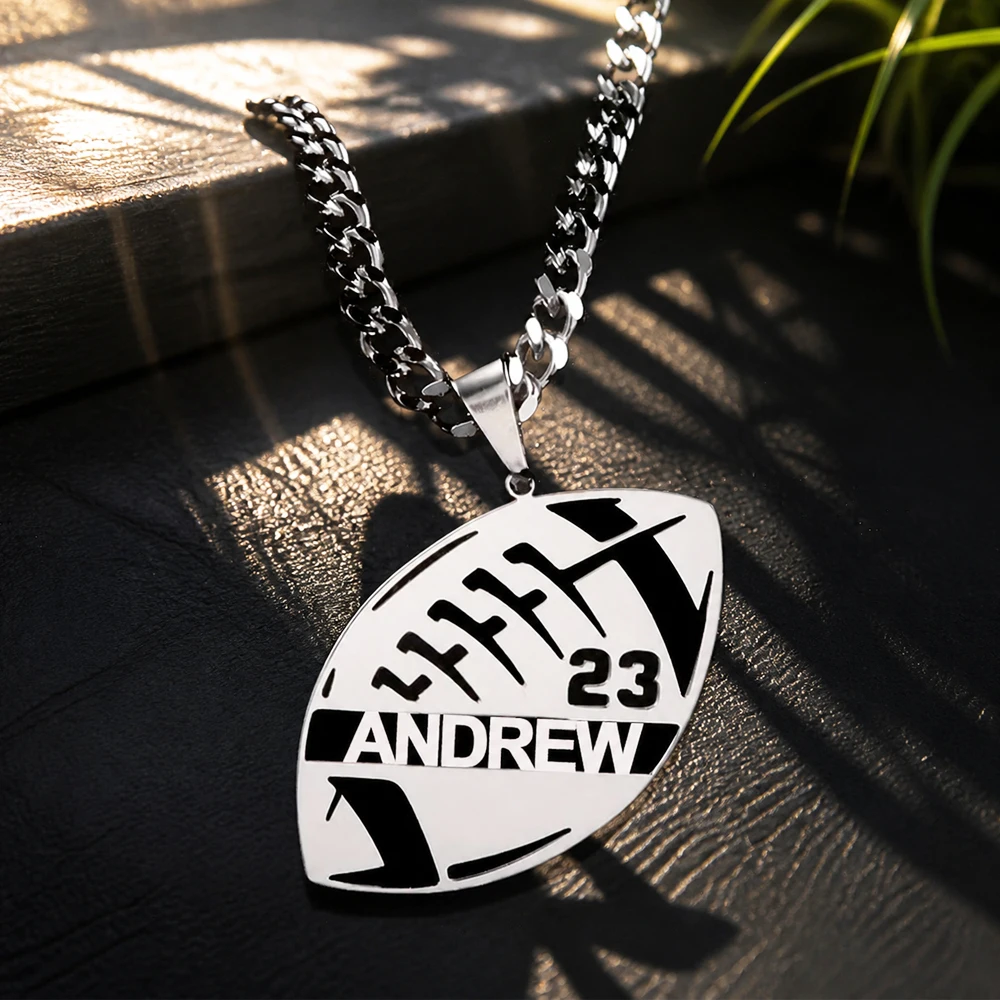 Personalized Nameplate Ball Necklace 4Styles Sport Rugby Baseball Pendant Necklace HipHop Stainless Steel Cuban Chain For Men