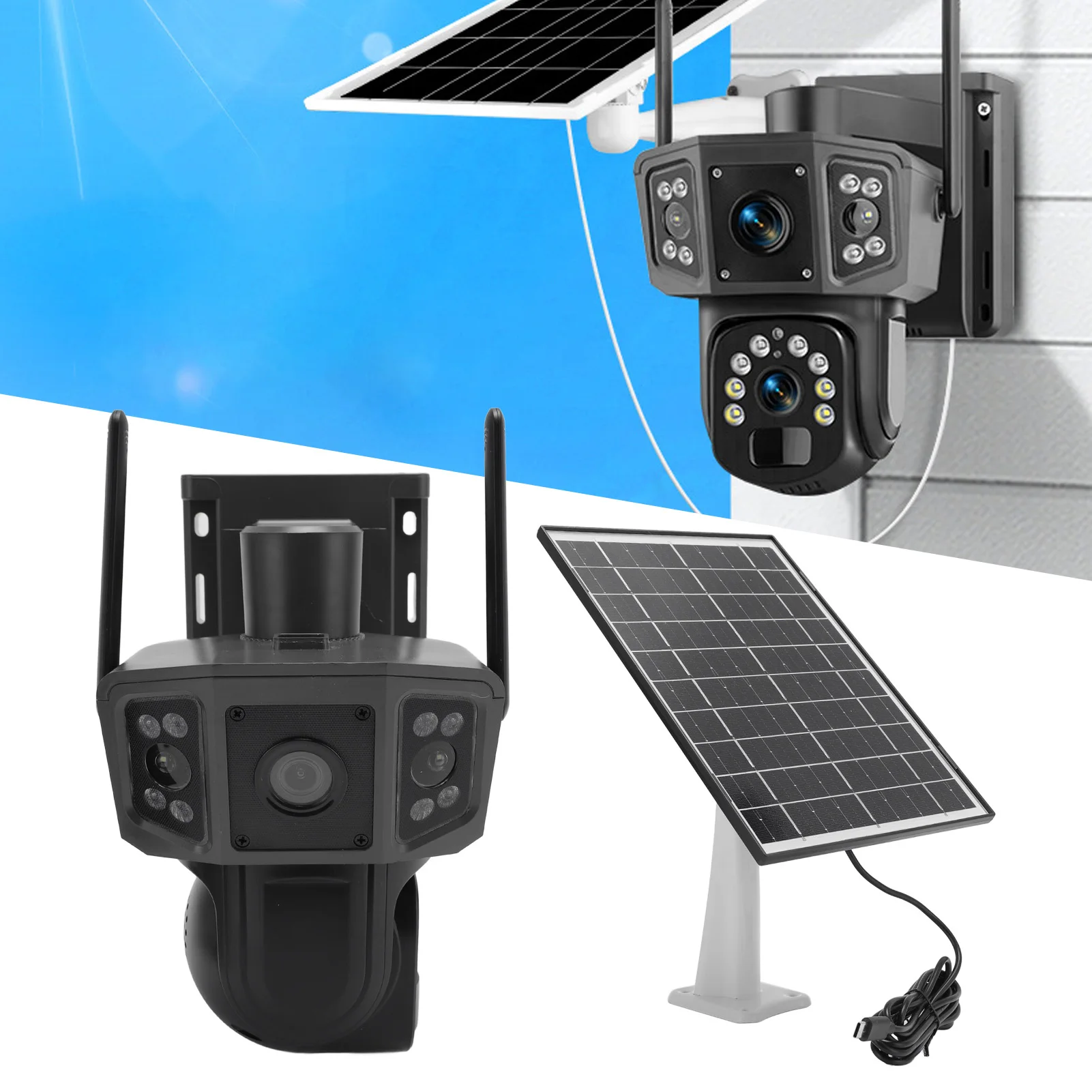 

4K солнечные камеры видеонаблюдения IP55 водонепроницаемая удаленная мониторинг в реальном времени двойной объектив Wi-Fi камера с микрофоном для квартир