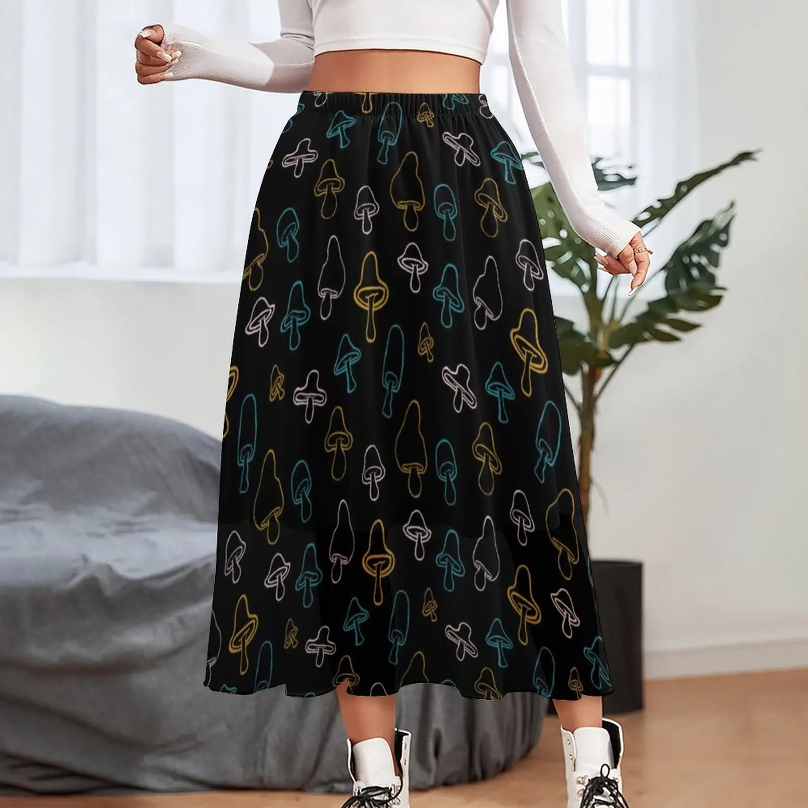 Colorful Mushroom Skirt Neon Mushrooms Print Aesthetic Casual Skirts Elegant A-line Skirt Female Print Oversized Clothing