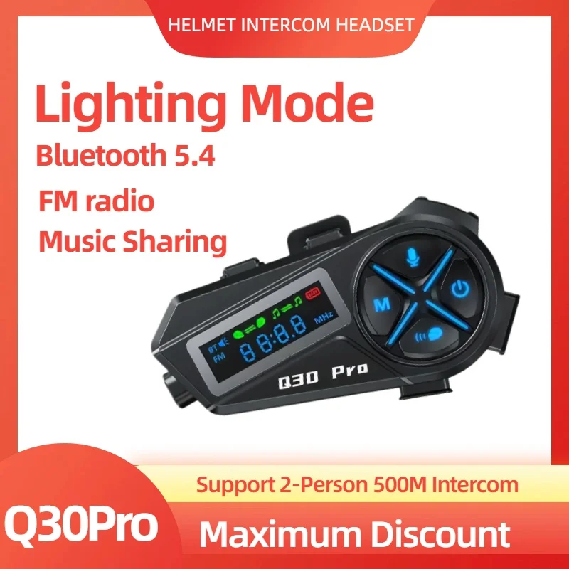 Q30Pro دراجة نارية خوذة بلوتوث سماعة رأس لجهاز الاتصال الداخلي راديو FM LED الإضاءة IP56 مقاوم للماء صوت مساعد 500 متر البيني #1
