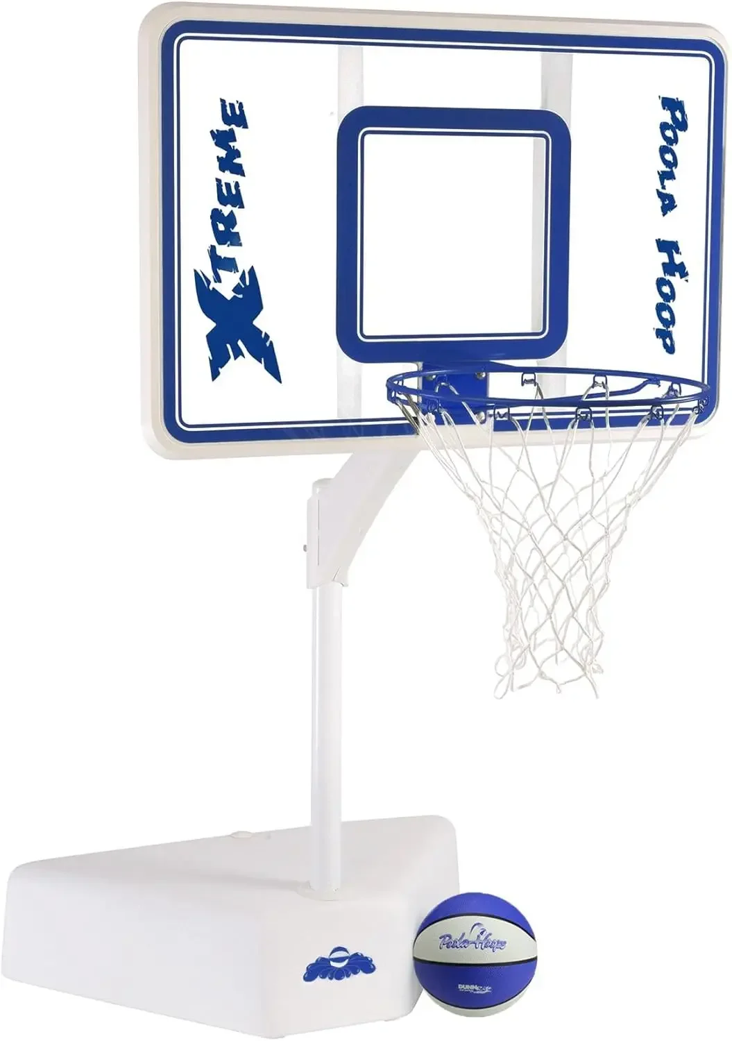 Dunn-Rite Splash & Shoot Outdoor Adjustable Height Swimming Pool Basketball Hoop w/Ball, Base, & 18 Inch Stainless Steel Rim for