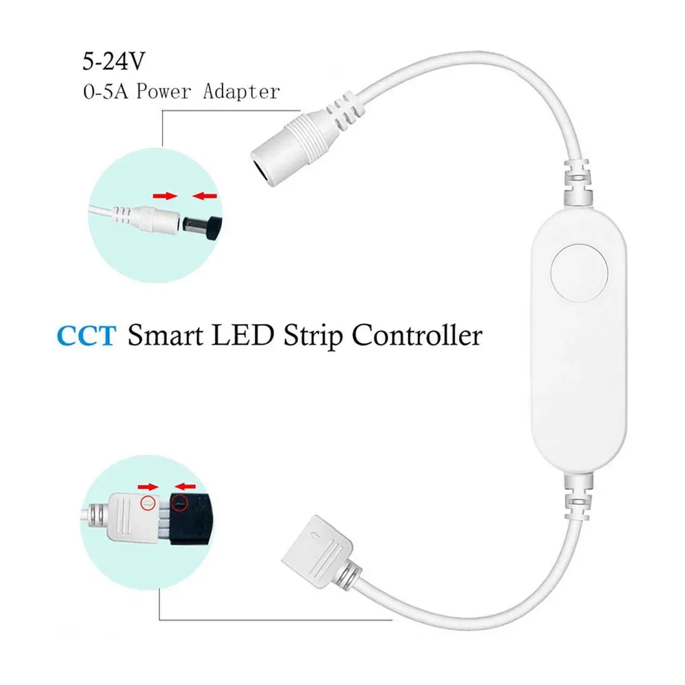 Imagem -05 - Fita Led Inteligente Wi-fi Cob Cct 12v 24v 1m10m Wcw Flexível Lâmpada Regulável Adaptador de Energia Kit Completo Alexa Home Assistant