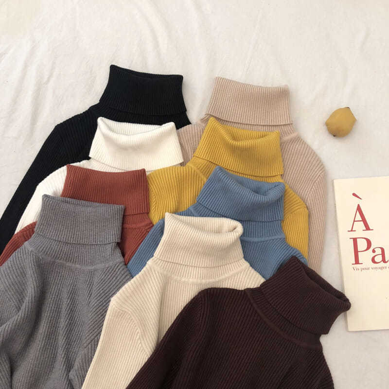 Autumn Winter Long Sleeve Pullover 2025 Casual Turtleneck Warm Sweaters Women Slim Solid Office Lady Knitted Sweater 