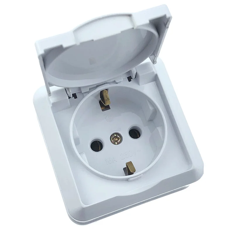 IP20 waterproof wall socket 2P+E Surface type Wall Socket European Wall Socket with Grounding