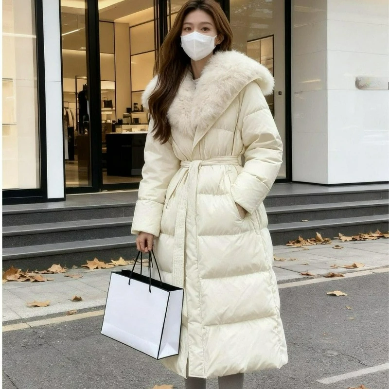2026 Winter New Beautiful Jacket with A Large Fur Collar White Zipper Down Cotton-padded Coat for Women A New Thick Warm Coats