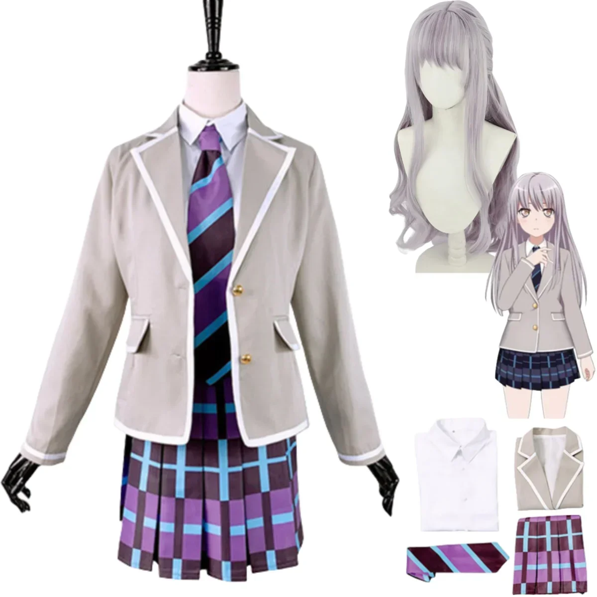 Anime BanG Dream! Yukina Minato Cosplay Costume Roselia Wig Japanese Curry Color School Uniform Skirt Woman Sexy Halloween Suit