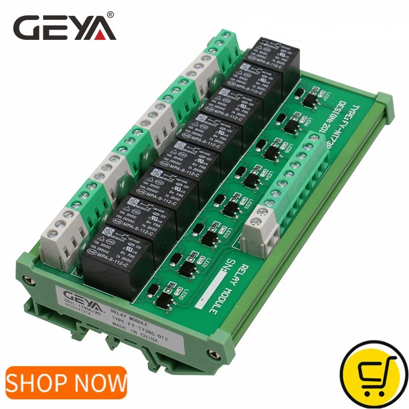 Moduł przekaźnikowy GEYA DIN Rail Panel Mount z 8 kanałami interfejsu, 12V 24V do automatyzacji, płyt PLC, 5VDC